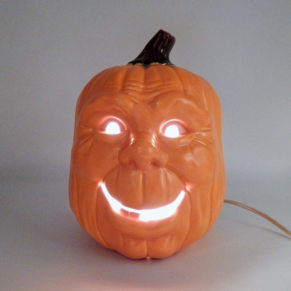 Scioto Ceramic Halloween Pumpkin 1988 Mold 9 Inch Jack O Lantern Light Up Decor